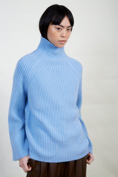 Light blue shaped thick rib turtleneck jumper_1 Turtleneck Jumper, London Free, Turtle Neck Jumper, Ribbed Turtleneck, Buy Now Pay Later, Fresh Design, Isle Of Man, British Indian, Summer Sale