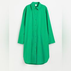 H&M Shirt Dress Xs , Brand New With Tag Green Relaxed Fit Midi Dress For Work, Green Oversized Dress For Workwear, Green Oversized Dress For Work, Oversized Green Dress For Work, Green Long Sleeve Relaxed Fit Shirt Dress, Green Long Sleeve Shirt Dress For Daywear, Green Relaxed Fit Long Sleeve Shirt Dress, Green Cotton Shirt Dress For Spring, Casual Green Cotton Shirt Dress