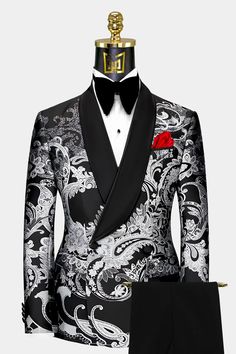 You searched for tuxedo - Gentleman's Guru Black And Silver Tuxedo, Gothic Tuxedo, Mens Suits Style Modern Classy, Silver Tuxedo, Paisley Tuxedo, Bank Heist, Nice Suits, Suits Business, Tuxedo Prom