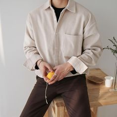 Model height: 178 weight: 125 shooting size: L Unique styles frequently added! Get inspired! Unsure about the fit? Visit our sizing guide Shirt Korean, Velvet Shirt, 가을 패션, Color Khaki, Collar Shirts, Long Sleeve Shirt, Korean Fashion, Sleeve Shirt, Vintage Outfits