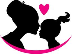 a silhouette of a mother and child with a pink heart in the background that says, i love you