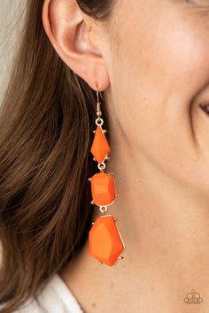 Paparazzi Accessories-Geo Getaway - Orange Earrings Paparazzi Accessories Jewelry, Spring Summer Fashion Trends, Orange Jewelry, Orange Necklace, Gold Frames, Orange Earrings, Silver Frames, Jewelry Images, Paparazzi Accessories