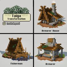 four different types of houses in minecraft