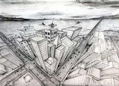 a drawing of a city with lots of buildings