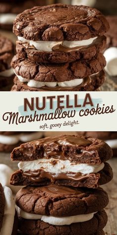 Thick Nutella Marshmallow Cookies with Fudgy Layers Marshmallow Cookie Recipes, Nutella Filling, Marshmallow Cookies, Biscotti Recipe, Cake Studio, Candy Recipes Homemade, Classic Cookies, Cookie Icing, Soft Cookie