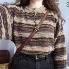 Dark Academia Sweater, Sweaters Vintage, Vintage Knitwear, Sweater Striped, Vintage Pullovers, Stripe Outfits, Sweater Oversize, Oversized Knitted Sweaters, Women Sweater