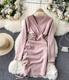 Stylish v neck long sleeve dress short dressFabric: blendedColor: pink, blackSize(cm): S, Mlength 80 bust 90-110 waist 70-80 sleeve length 58length 81 bust 94-114 waist 74-84 sleeve length 59For more pictures of the dress, please contact us, thank you. Long Sleeve V-neck Dress For Date Night In Fall, Fitted Long Sleeve V-neck Dress For Winter, Fitted Pink V-neck Dress, Spring V-neck Long Sleeve Dress In Solid Color, Pink V-neck Solid Color Dress, Long Sleeve V-neck Dress For Night Out In Fall, Trendy Winter V-neck Mini Dress, Trendy Pink Long Sleeve Mini Dress, Chic Pink Winter Dress