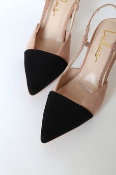 Rock your outfit with the Lulus Steviee Black and Beige Pointed-Toe Slingback Pumps and have your feet singing! Soft beige vegan suede shapes these chic kitten heels with a square collar and contrasting black vegan suede along the pointed-toe upper. Slingback strap (with a bit of elastic) and supportive side straps completes this of-the-moment look! 2. 75" wrapped stiletto heel. Slightly cushioned insole. Felt sole has nonskid markings. All Man Made Materials. Imported. Lulus | Steviee Black and Business Shoes For Women, Cute Pumps, Beige Pumps, Classy Shoes, Soft Beige, Black And Beige, Elegant Shoes, Black Vegan, Pointed Toe Heels