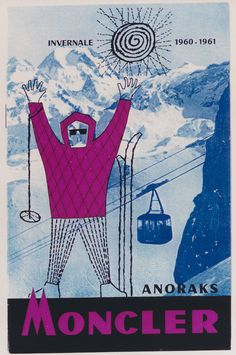 a stamp with an image of a man on skis and the words moncler