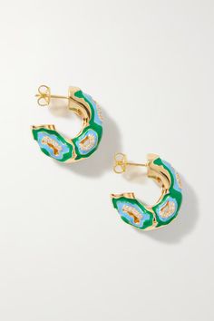 Green Enamel and crystal gold-tone hoop earrings | BOTTEGA VENETA | NET-A-PORTER