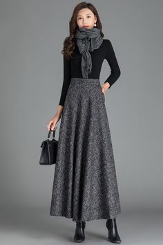 Autumn Winter Elastic Waist Wool Skirt 3787 – XiaoLizi Long Skirt Winter, Cloak Dress, Prom Dress Vintage, Clothing Studio, Maxi Skirt Outfits, Ankle Length Skirt, Vintage Inspired Fashion, Long Wool Coat, Winter Skirt