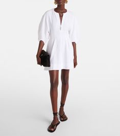 Soleil linen minidress in white - Faithfull | Mytheresa Chic Mini Linen Dress For Daywear, Linen Mini Dress For Daywear, Vacation Linen Mini Dress, Spring Daywear Linen Mini Dress, Linen Mini Dress For The Beach, Spring Linen Mini Dress For Daywear, Knee-length Linen Mini Dress For Daywear, Summer Linen Mini Dress, Knee-length, Summer Knee-length Linen Mini Dress