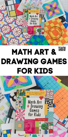 a pile of art and drawing games for kids with text overlay that reads math art & drawing games for kids