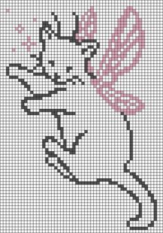 a cross stitch pattern with a cat wearing a tiara and holding a pink ribbon