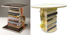 there are two tables made out of books