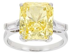 Bella Luce® canary and white diamond simulants 12.02ctw baguette and rectangle, rhodium over sterling silver ring. Measures approximately 0.81"L x 0.44"W and is not sizeable. The diamond equivalent weight is 7.28ctw. Yellow Diamond Baguette Cut Jewelry, Yellow Baguette Cut Diamond Jewelry, Yellow Baguette Cut Fine Jewelry, Formal Yellow Baguette Cut Jewelry, Diamond Simulant, White Diamond, Sterling Silver Ring, Silver Ring, Sterling Silver Rings