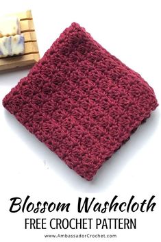 a crocheted dishcloth with the words blossom washcloth on it