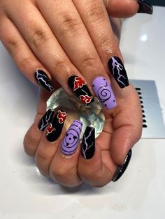 Sasuke Nails, Naruto Inspired Nails, Naruto Nails Designs, Gamer Nails, Anime Inspired Nails