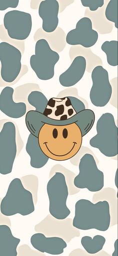 a cow print with a cowboy hat on it