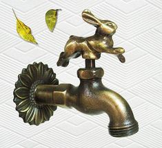 a faucet with a rabbit running out of it's spigot