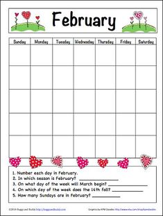 a valentine's day calendar with hearts on it