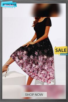 Casual Floral Autumn Lightweight Daily Regular Fit Best Sell Crew Neck A-line Dress for Women Spring A-line Midi Dress In Fit And Flare Style, Spring A-line Midi Dress With Fit And Flare, Spring Fit And Flare A-line Midi Dress, Spring A-line Fit And Flare Midi Dress, Summer Fit And Flare Midi Dress With A-line Silhouette, Spring A-line Midi Dress, Floral Print A-line Midi Dress, Inexpensive Dresses, Color Pick