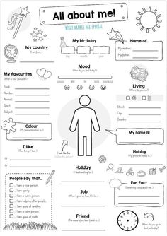 the worksheet for all about me is shown in black and white with an image of