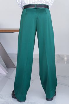 Men Argentine Tango pants, Men latin dance pants, Forest green men pants, Men wide formal pants, Men wedding guest pants, Men trousers conSignore Men's Forest Green Crepe Satin Tango Pants Bright but yet classic design of these tango pants is a good choice for all tango events. A timeless choice that pairs well with an array of shirts and vests. These tango trousers have been tailored for argentine tango dancers. The pants feature a moderate wide-leg fit that allows ease of movement and knee ben Green Wide-leg Pants For Formal Occasions, Green Wide Leg Pants For Work, Green Wide Leg Pants For Formal Summer Events, Green Wide Leg Pants For Summer Formal, Formal Green Wide-leg Bottoms, Semi-formal Solid Color Wide-leg Pants, Formal Green Wide Leg Bottoms, Semi-formal Solid Wide-leg Pants, Formal Wide-leg Summer Pants