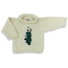 Children's Ivory Green Golf Roll Neck Sweater | The Red Wagon Chunky Knit Sweaters, Cotton Sweaters, Golf Sweater, Red Wagon, Baby Fits, Lobster Roll, Roll Neck Sweater, Golf Bag, Knit Sweaters