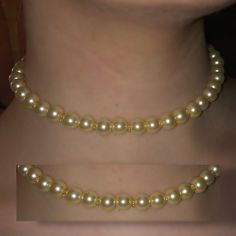 Beaded necklace with glass pearls and gold spacer beads Choker length that can be adjusted to fit most neck sizes - message me for specifics Pearl Necklace Classic, Beads Choker, Beaded Necklaces, Beaded Choker, How To Make Beads, Chain Styles, Spacer Beads, Statement Jewelry, Hair Inspo