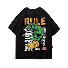 t rex rule printed hip hop streetwear loose tees Rockstar Clothes, Streetwear Designs, Hip Hop Trends, Urban Hip Hop, Mens Tees Fashion, Loose Tees, Hip Hop Outfits, Hip Hop Streetwear, Raglan Tee