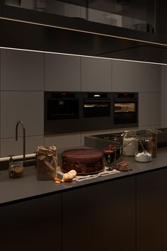 the kitchen counter is clean and ready to be used for cooking or baking, as well as other items