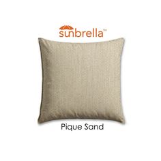 an image of a square pillow with the sunbrella logo on top and below it