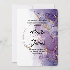 purple marble and gold foil wedding save the date card