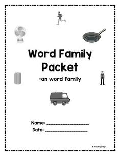 the word family packet is shown in black and white