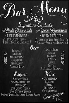 a chalkboard menu for a restaurant with different types of food and drinks on it