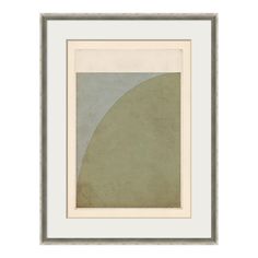 an abstract painting in grey and green with a white border on the bottom right corner