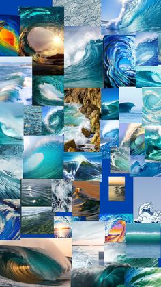 many different images of blue and white waves