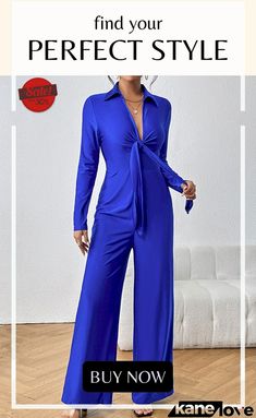 Tied Long Sleeve Wide Leg Jumpsuit Fitted Solid Jumpsuits And Rompers With Tie Waist, Fitted Jumpsuits And Rompers With Tie Waist, Party Jumpsuits And Rompers With Tie Waist, Blue Long Sleeve Jumpsuit For Vacation, Tie Waist Long Sleeve Jumpsuits And Rompers, Solid Color Long Sleeve Jumpsuit With Tie Waist, Long Sleeve Solid Jumpsuit With Tie Waist, Elegant Long-sleeved Jumpsuits And Rompers In Solid Color, Trendy Blue Wide-leg Jumpsuits And Rompers