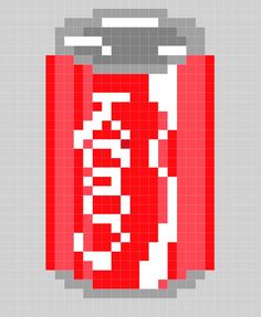 a can of soda pixelated in red and white