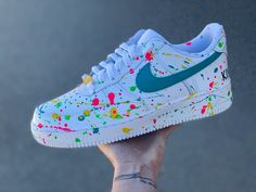 Multi Color Paint Splatter Air Force 1 Lows - Etsy Color Air Force 1, Cool Nike Shoes, Painted Air Force 1, Painted Nikes, Custom Painted Shoes, Nike Air Shoes, Cute Nike Shoes