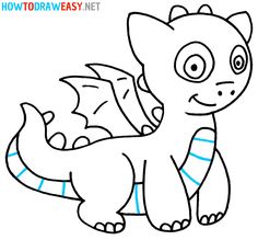 how to draw a cute dragon with easy steps