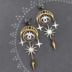 Cute Earrings with little star Design For Women  Style: TRENDY Shape\pattern: Geometric Shape: Geometric Drop Pendant Earrings Product: Vintage Drop Dangle Metal Earrings Metals Type: Zinc alloy Material: Metal Item Type: Earrings Gender: Women Earring Type: Drop Earrings Eye Accessories, Crescent Earrings, Gothic Earrings, Evil Eye Earrings, Spiral Earrings, Eye Earrings, Evil Eye Pendant, Creative Jewelry, Delicate Earrings