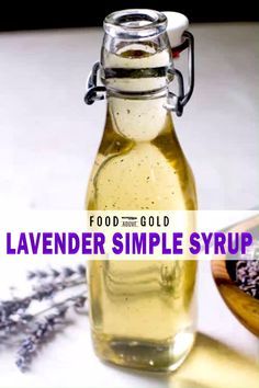 lavender simple syrup recipe in a glass bottle