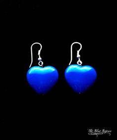 Heart Earrings | Blue Heart Earrings | Hanging Heart Earrings | Girls Earrings | Gift for her | Earrings Silver plated metal ear wires with 1 inch x 1 inch plastic blue heart earrings. Great condition, great gift for girl or great gift for her. Lightweight. Blue Heart Earrings, Earrings Hanging, Gold Heart Earring, Carved Heart, Onyx Earrings, Hanging Hearts, Earrings Blue, Blue Heart, Girls Earrings