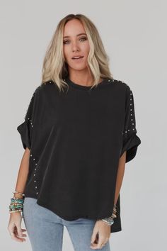 Tomcat Studded High Low Top - Black | Three Bird Nest Three Bird Nest, Padded Bralette, High Low Top, Roll Up Sleeves, Bird Nest, Edgy Look, Gothic Fashion, Boho Outfits, Boho Style