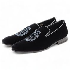 Firm Price. Store Price: $1065 Color: Black. Collection: Summer 2024. Material: Velvet. Made In: Italy. Silver Loafers With Leather Sole For Business, Luxury Silver Loafers With Round Toe, Silver Slip-on Business Loafers, Silver Slip-on Loafers For Business, Elegant Silver Loafers For Evening, Elegant Silver Evening Loafers, Elegant Silver Almond Toe Loafers, Classic Silver Loafers For Galas, Luxury Silver Loafers For Formal Occasions