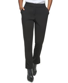 A timeless look you'll reach for Monday through Friday, these Calvin Klein ankle length pants feature a classic straight leg silhouette. Pair with the matching ruched sleeve blazer to complete your look. Approx. inseam: 29" Front rise: approx. 10-5/8"; back rise: approx. 15-3/4" Front zipper with hook and bar closure Two pockets at hips Polyester (32% reprocessed)/rayon/spandex Hand wash Imported Ruched Sleeve Blazer, Le Suit, Ruched Sleeve, Sweater Blazer, Womens Capris, Calvin Klein Woman, Ankle Length Pants, Matching Family Outfits, Family Outfits