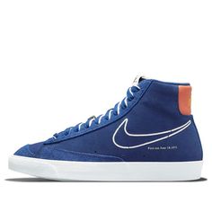 Nike Blazer Mid '77 'First Use - Deep Royal Blue' DC3433-400 (SNKR/Skate/Men's/Mid Top) Blue Retro High-top Sneakers For Sports, Retro Blue High-top Sneakers For Sports, Urban Blue High-top Sneakers With Gum Sole, Nike Blue High-top Skateboarding Sneakers, Blue Retro Skate Shoes For Sports, Hoco Shoes, Skate Man, Nike Blazer Mid 77, Nike Blazer Mid