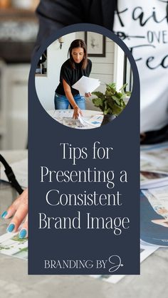 a woman with her hands on top of a sign that says tips for presenting a content brand image